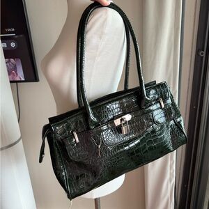 Ricki's Dark Green Croc-Embossed Shoulder Bag